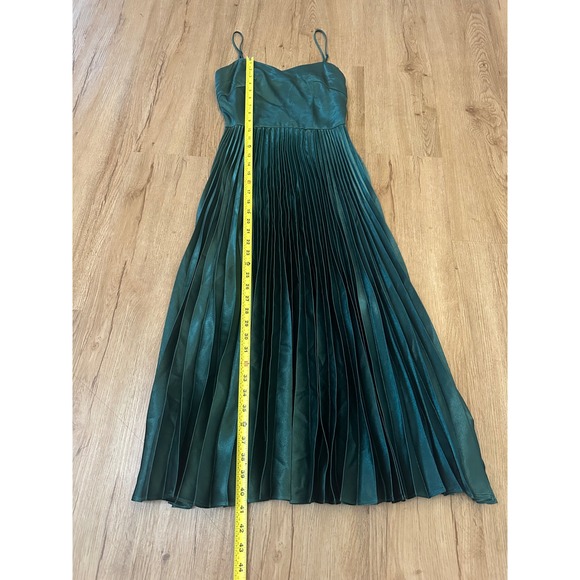 Gianni Bini Satin Pleated Spaghetti Strap Midi Dress Emerald Green Size 0 - Picture 2 of 4